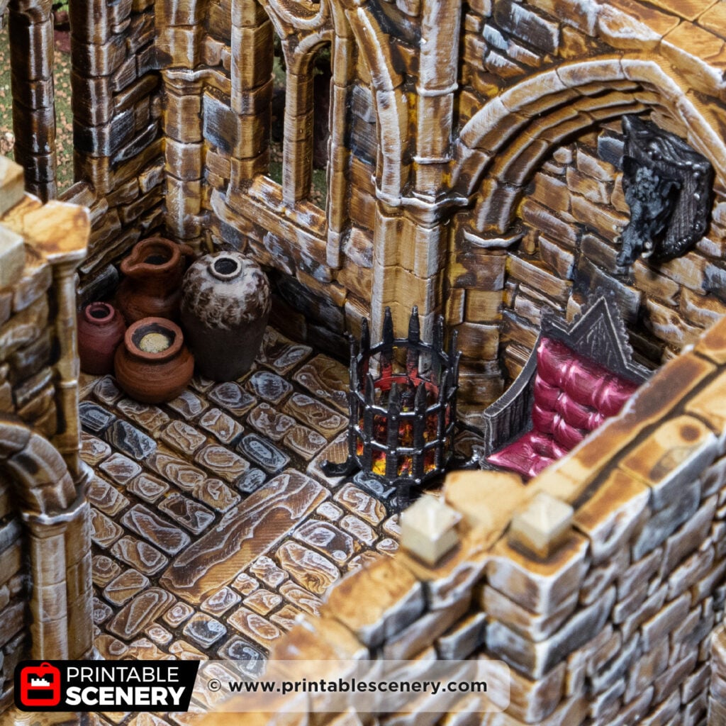 3D printed and painted Throne Room Furnishings for dnd and wargaming
