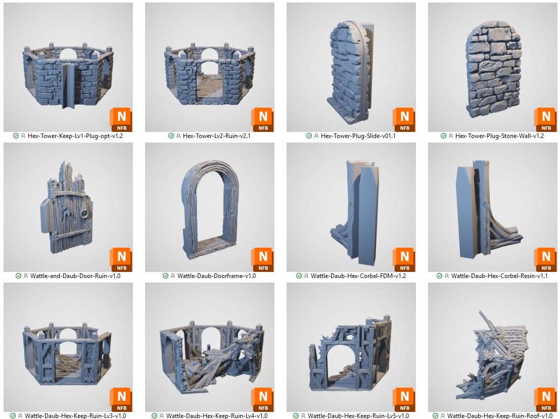 Ruined Wattle and Daub Hex Tower STL