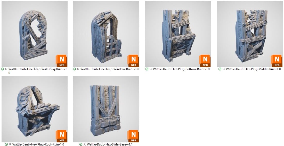 Ruined Wattle and Daub Hex Tower STL