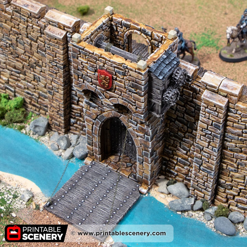 3d printed and painted West Gate Drawbridge for dnd and wargames
