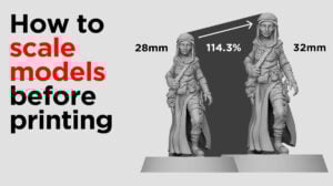 How to scale models before printing in text with a graphic image of a 3D model being scaled up