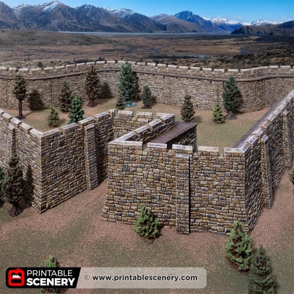 3D printed and painted sharp angular Castle walls for tabletop rpgs and wargames