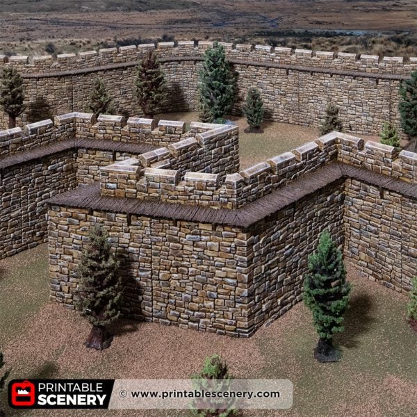 3D printed and painted sharp angular Castle walls for tabletop rpgs and wargames