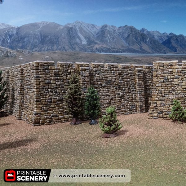 3D printed and painted sharp angular Castle walls for tabletop rpgs and wargames