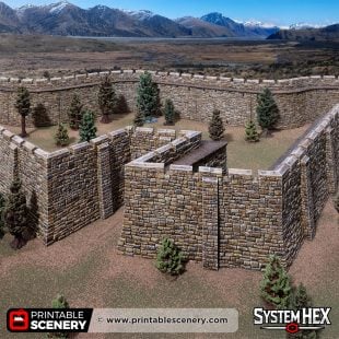 3D printed and painted sharp angular Castle walls for tabletop rpgs and wargames