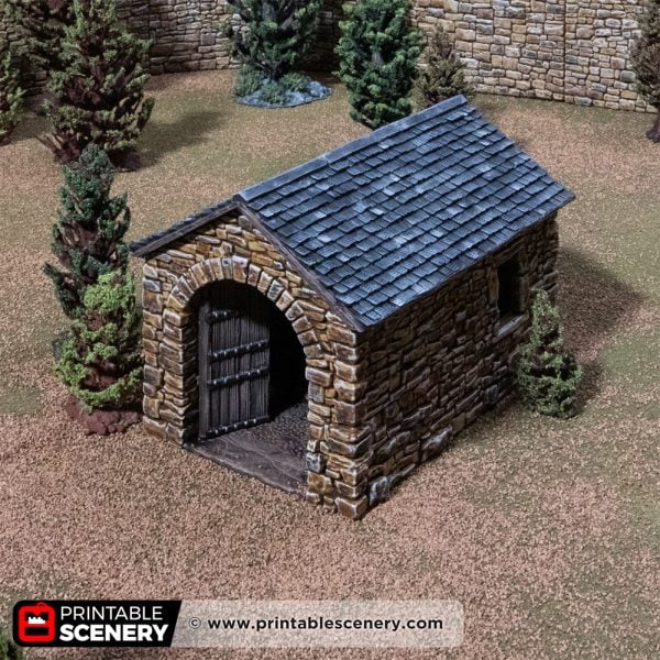 3D printed and painted castle stone barn for tabletop rpgs and wargames