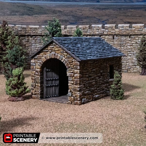 3D printed and painted castle stone barn for tabletop rpgs and wargames