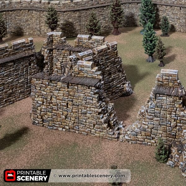 3D printed and painted ruined sharp angular Castle walls for tabletop rpgs and wargames