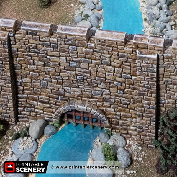 3D printed and painted Castle wall with a culvert for tabletop rpgs and wargames