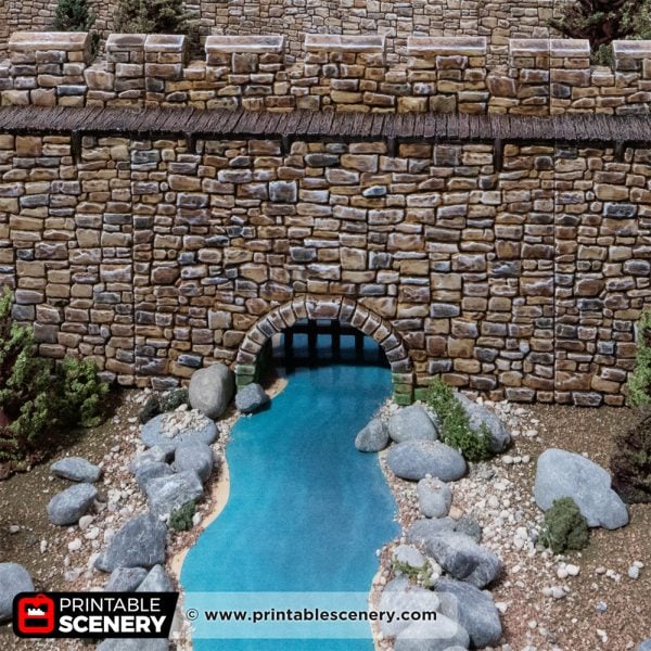 3D printed and painted Castle wall with a culvert for tabletop rpgs and wargames