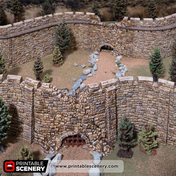 3D printed and painted Castle ruined wall with a culvert for tabletop rpgs and wargames