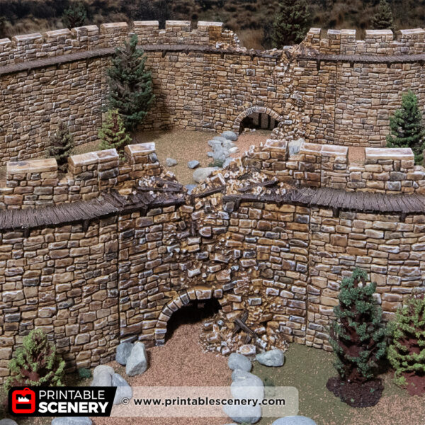3D printed and painted Castle ruined wall with a culvert for tabletop rpgs and wargames