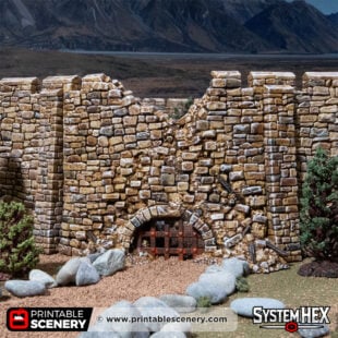 3D printed and painted Castle ruined wall with a culvert for tabletop rpgs and wargames