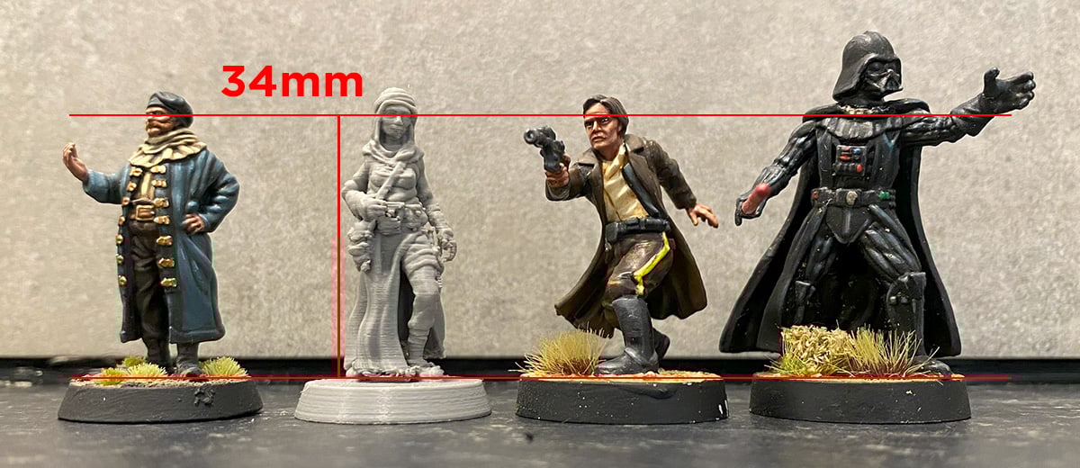 3D printed Syd Scale alongside other painted miniatures to represent their scale