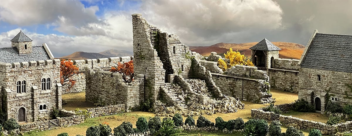 3D printed and painted castle ruins, used for tabletop rpgs and wargames