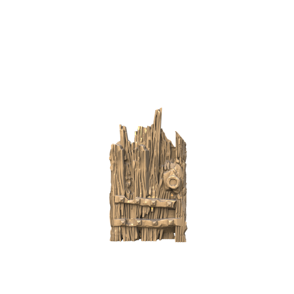 Graphic render of the ruined barracks door