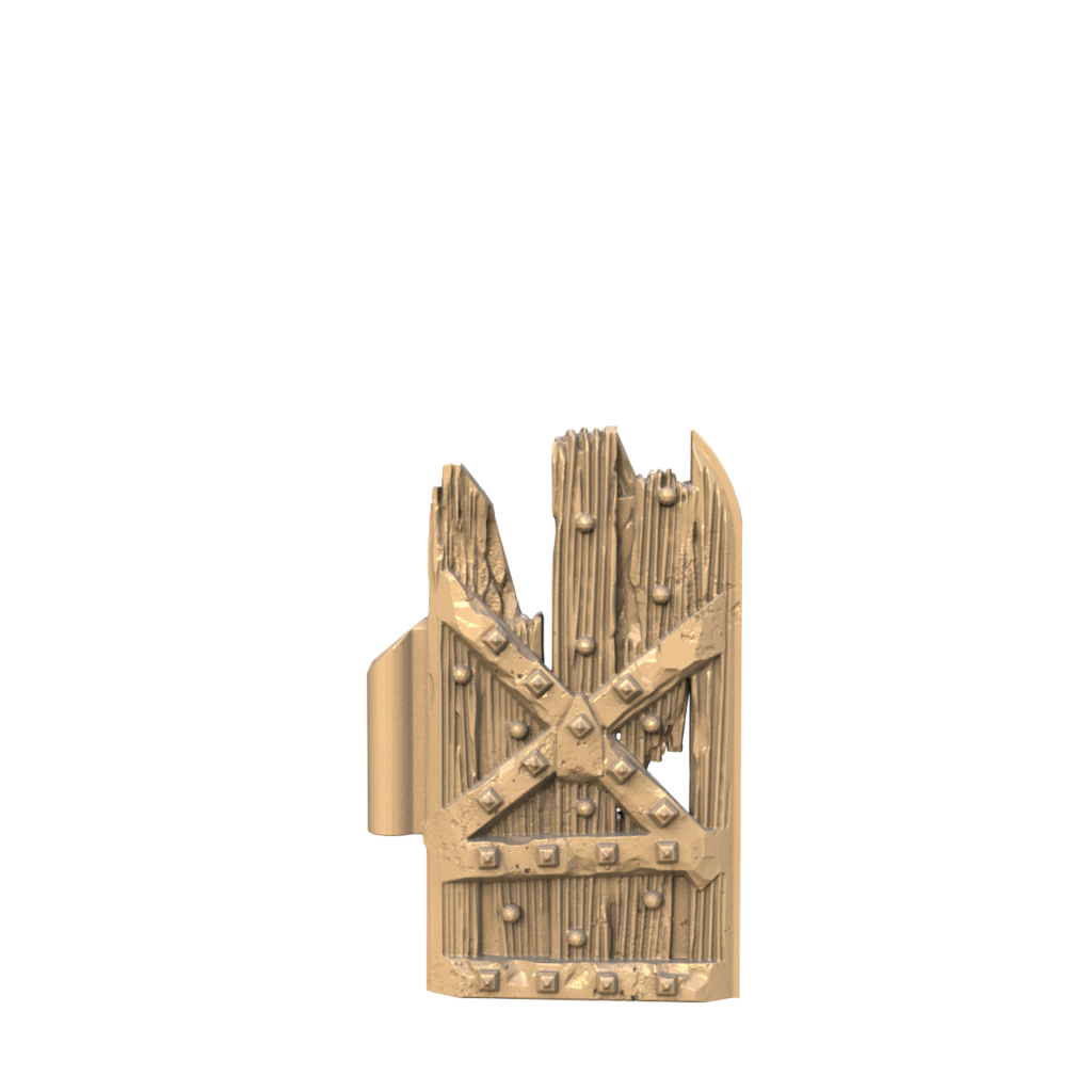 Graphic render of the ruined barracks door