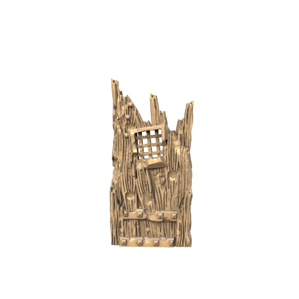 Graphic render of the ruined tower door