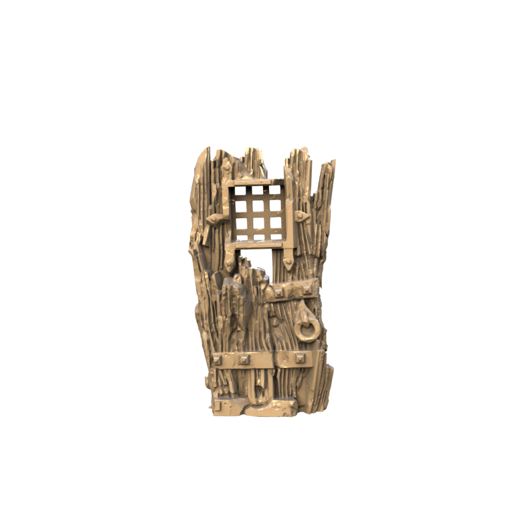 Graphic render of the ruined queens quarters door