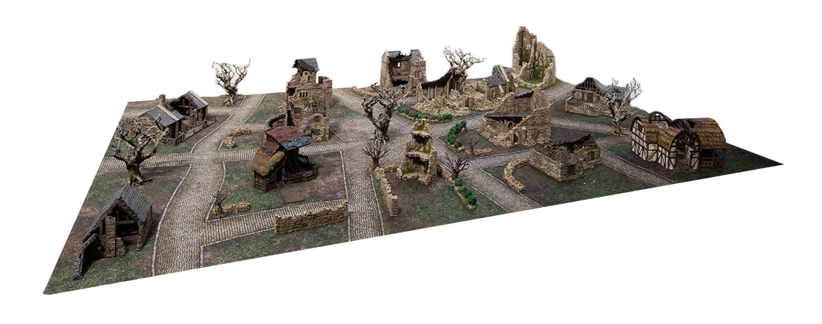 3d printed and painted medieval village wargaming board