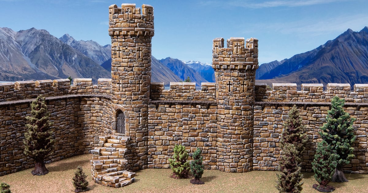 3d printed and painted small round towers for dnd and wargaming