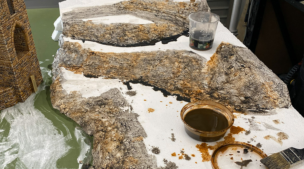 painting the polystyrene with ink washes