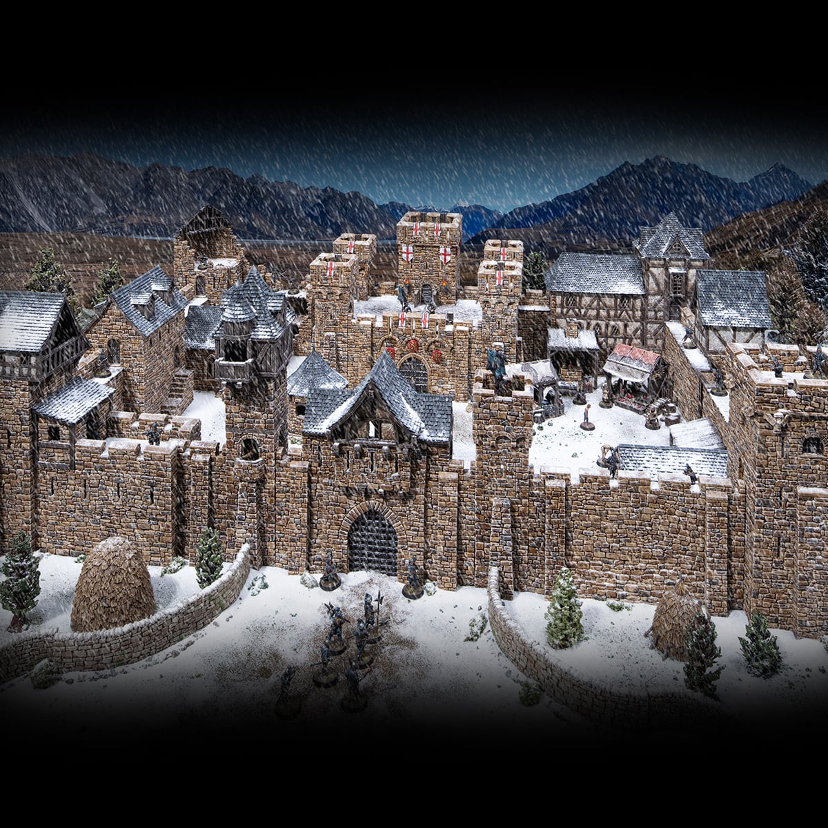 3d printed and painted throne & ash castle in winter for dnd and wargaming