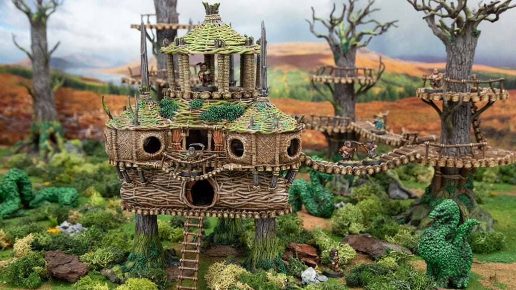 3d printed and painted halfling forest fort for dnd and wargames