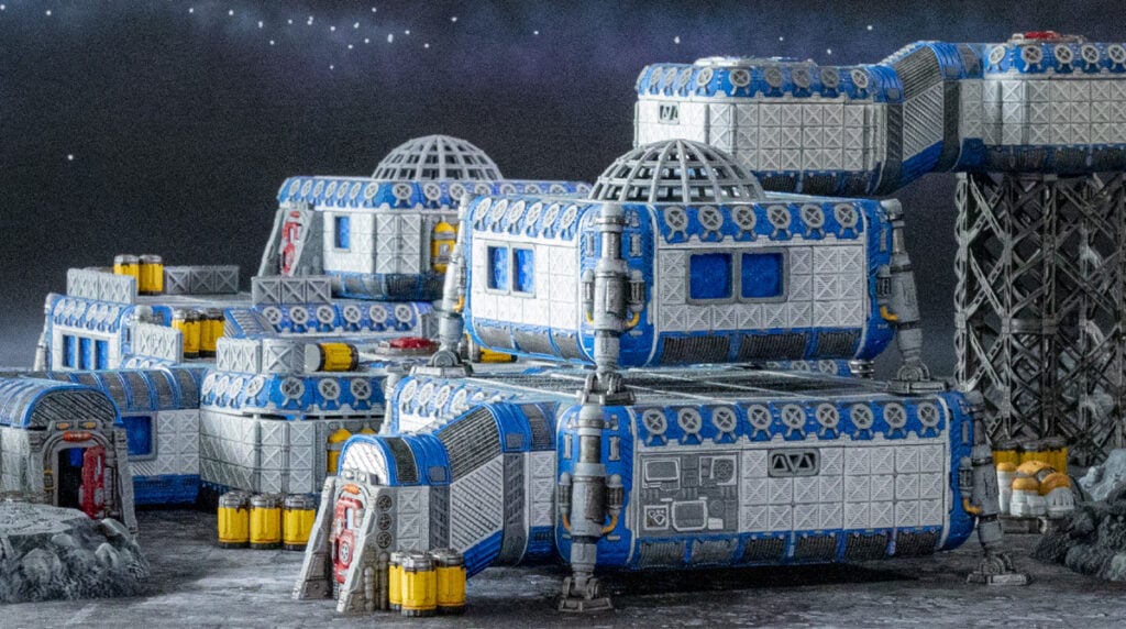 3d printed and painted OpenLOCK moonbase models