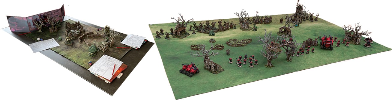 Wargaming table covered in Gloaming swamps models