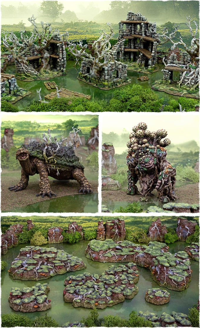 Collage of gloaming swamps photos