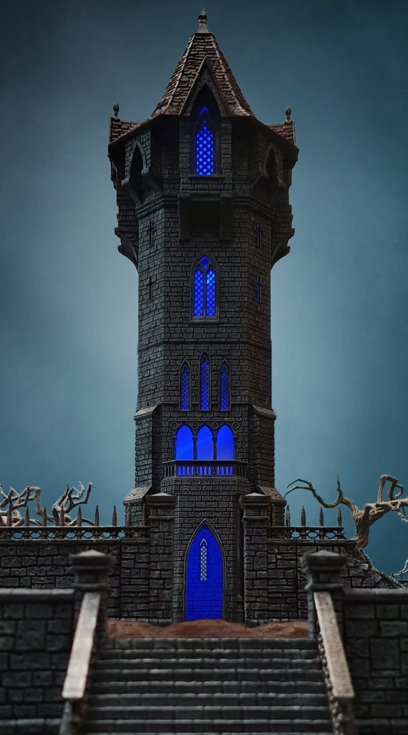 3d printed and painted arcanist tower