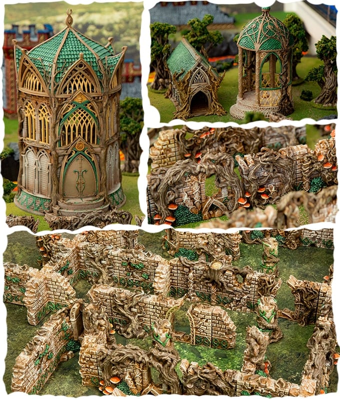 3d printed and painted dwarves, elves and demons terrain