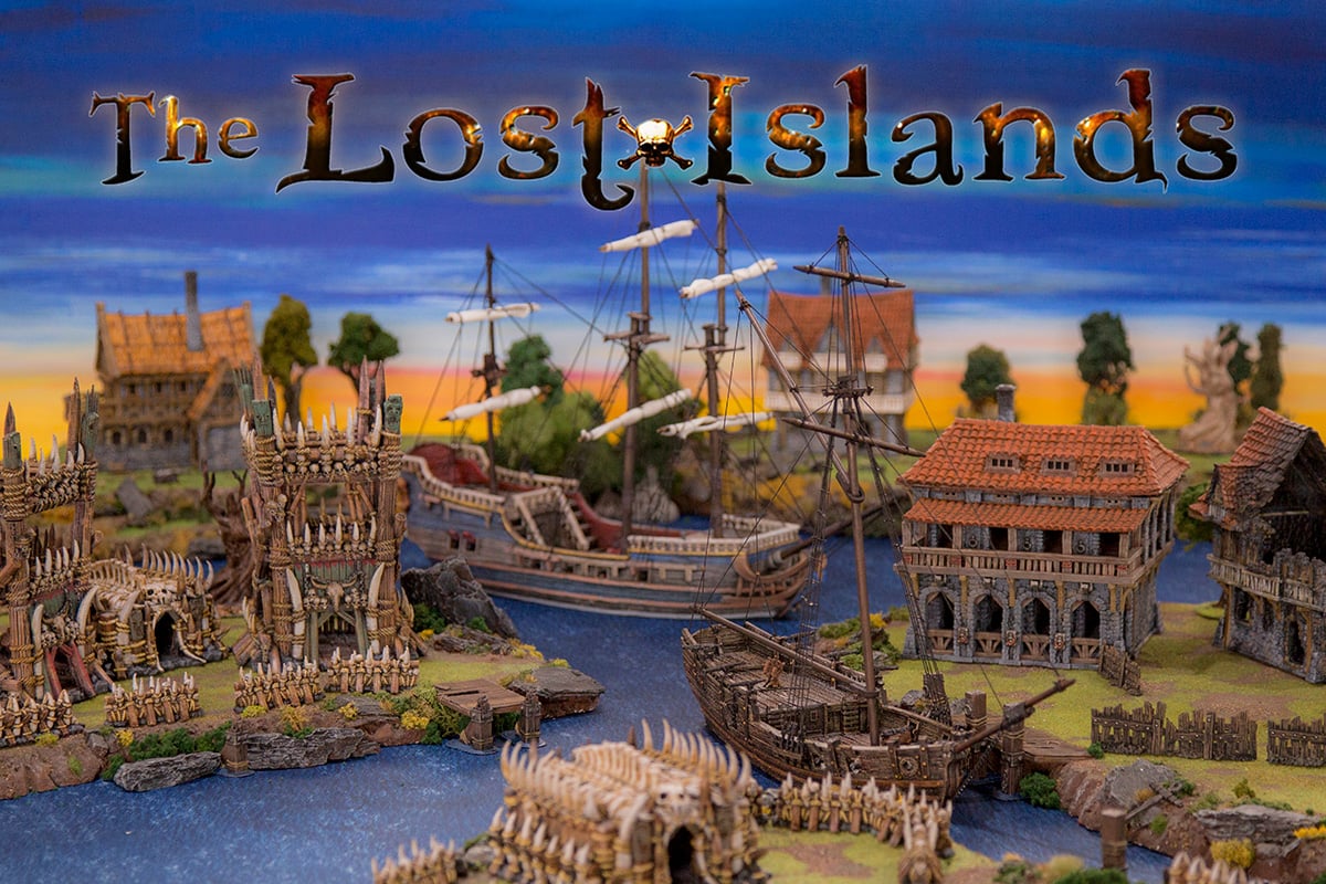 3d printed and painted lost islands models for dnd and wargaming