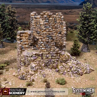 3d printed and painted Ruined Count's Tower for dnd and wargaming
