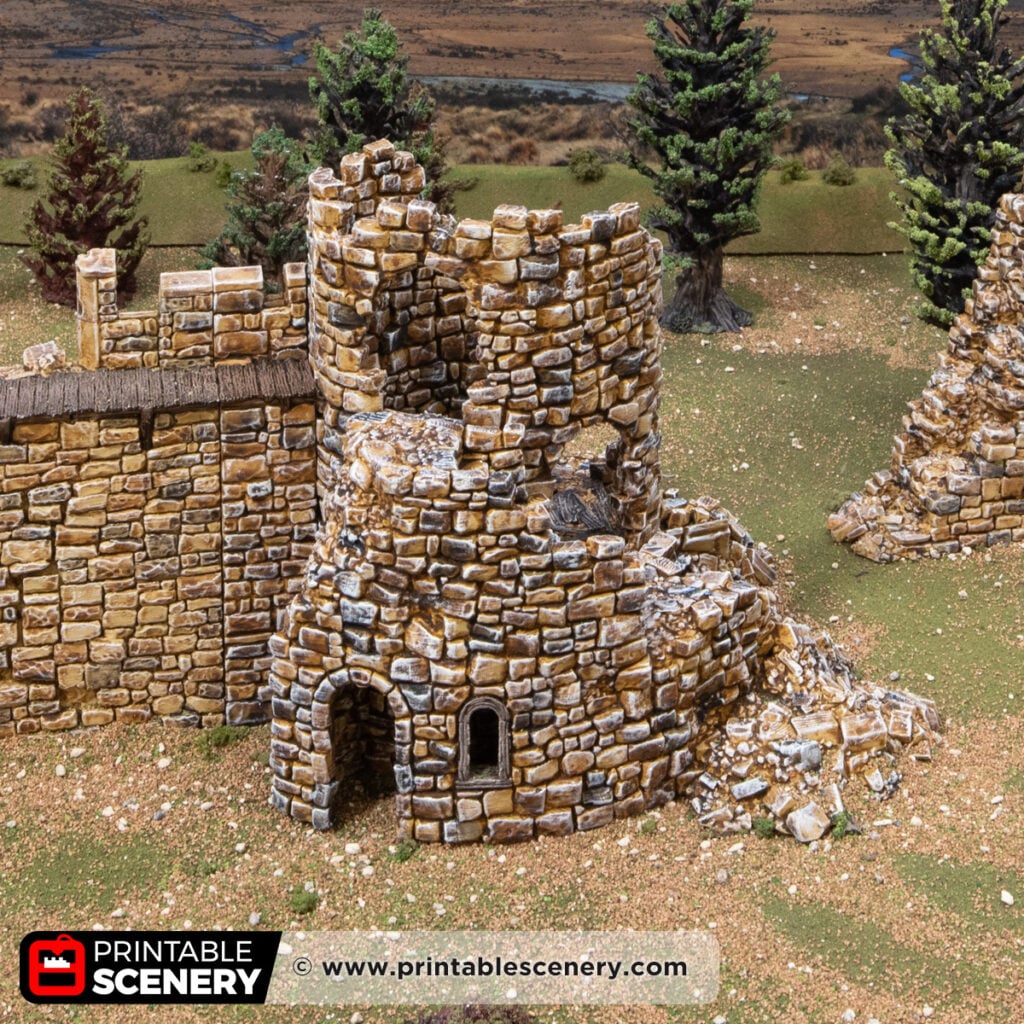 3d printed and painted Ruined Count's Tower for dnd and wargaming