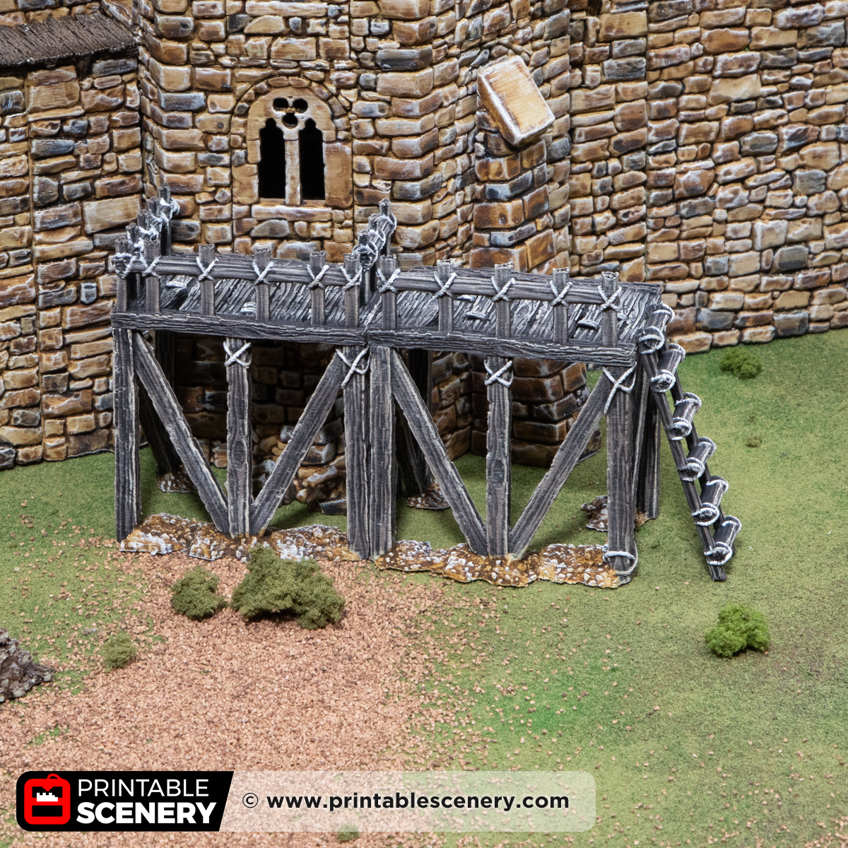 3D printed and painted castle scaffolding for dnd and wargames