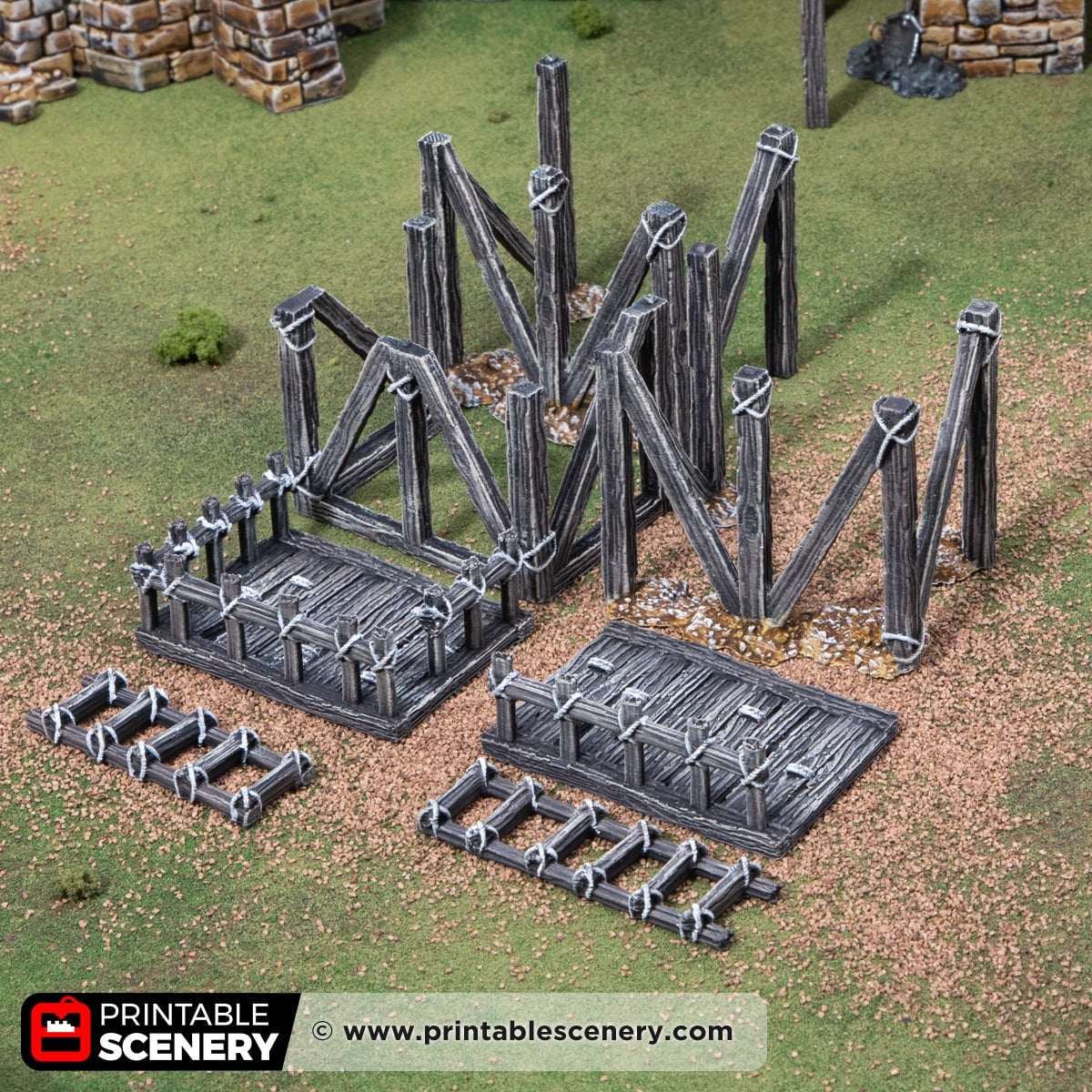 3D printed and painted castle scaffolding for dnd and wargames