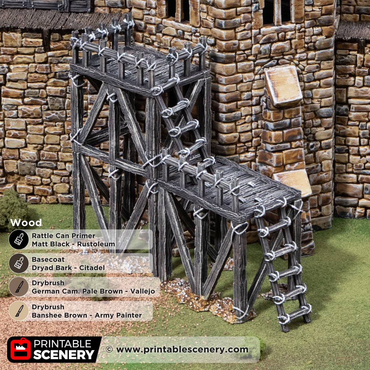 3D printed and painted castle scaffolding for dnd and wargames