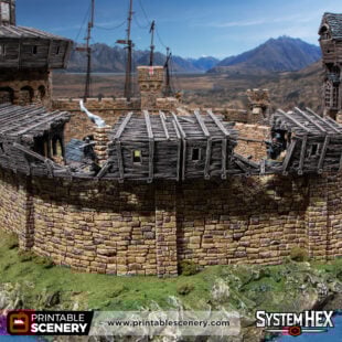 3d printed and painted ruined wall hoardings for dnd and wargaming