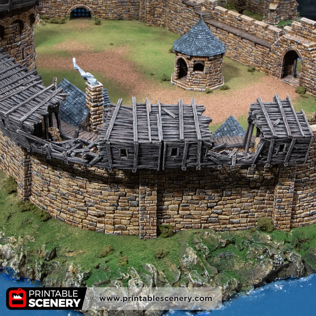 3d printed and painted ruined wall hoardings for dnd and wargaming