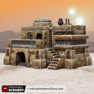 3D printed and painted Desert Dwelling, a sci fi model for tabletop games