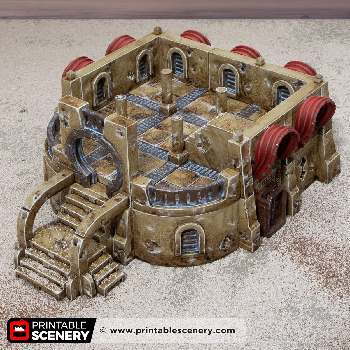 3D printed and painted Dunewatch Office, a sci fi model for tabletop games