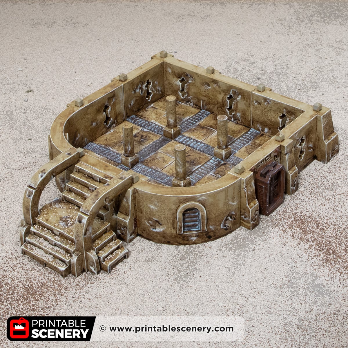 3D printed and painted Dunewatch Office, a sci fi model for tabletop games