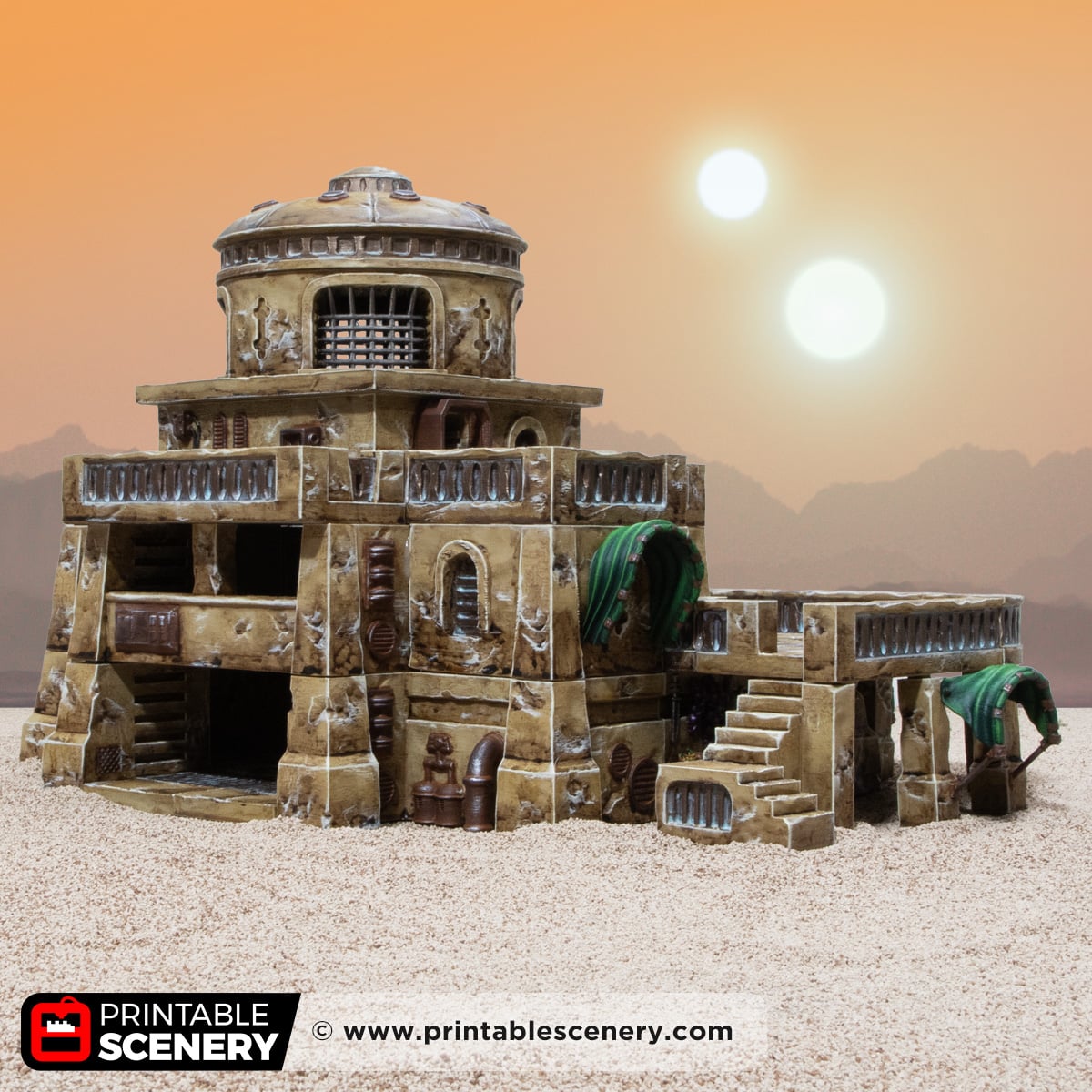 3D printed and painted Dustbowl Cantina for sci-fi and fantasy tabletop games