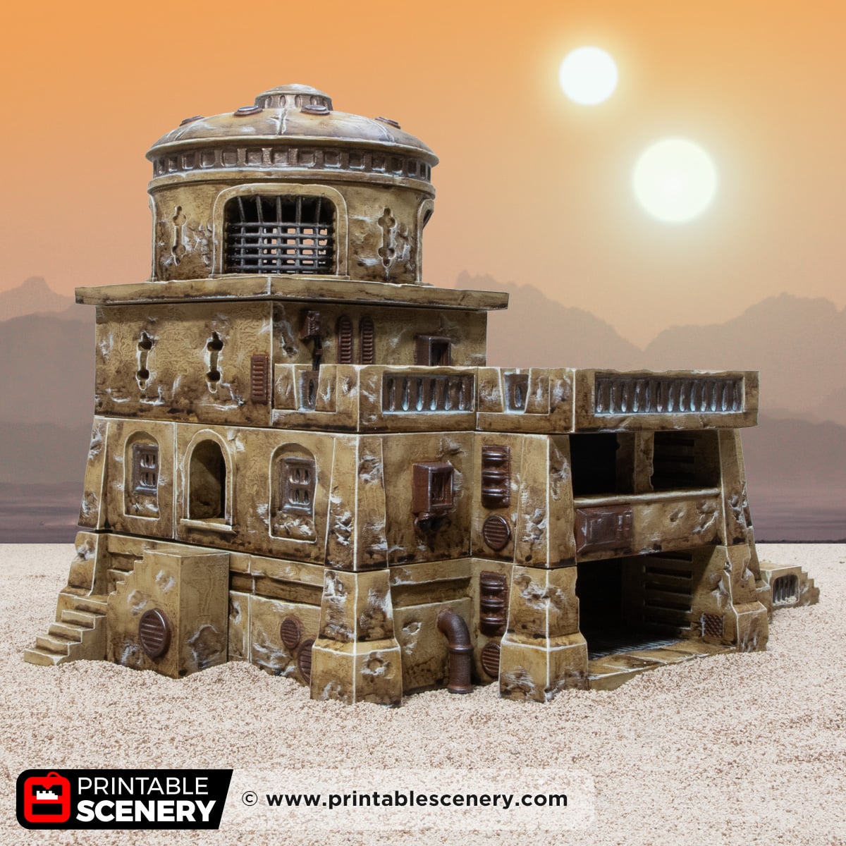 3D printed and painted Dustbowl Cantina for sci-fi and fantasy tabletop games