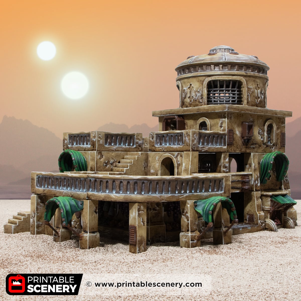 3D printed and painted Dustbowl Cantina for sci-fi and fantasy tabletop games