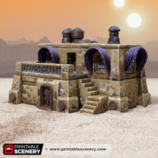 3D printed and painted Sandshade Hut for sci-fi and fantasy tabletop games
