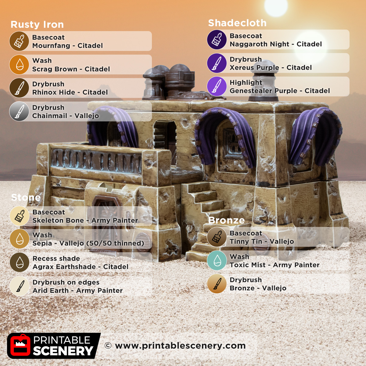 3D printed and painted Sandshade Hut for sci-fi and fantasy tabletop games