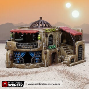 3D printed and painted Spice Den, a sci fi model for tabletop games